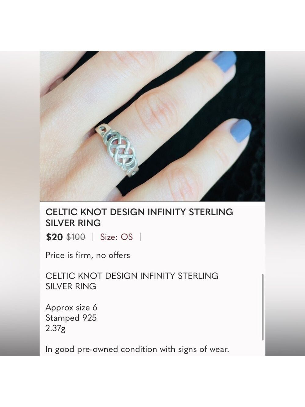 CELTIC KNOT DESIGN INFINITY STERLING SILVER RING - Picture 10 of 10